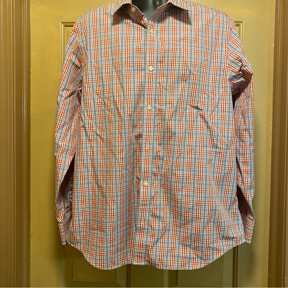 Banana Republic red/blue plaid button down long sleeve slim fit shirt sz 17/17.5